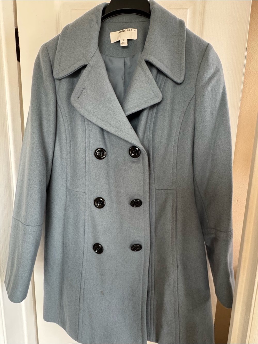 Anne Klein Powder Blue Double-Breasted Pea Coat